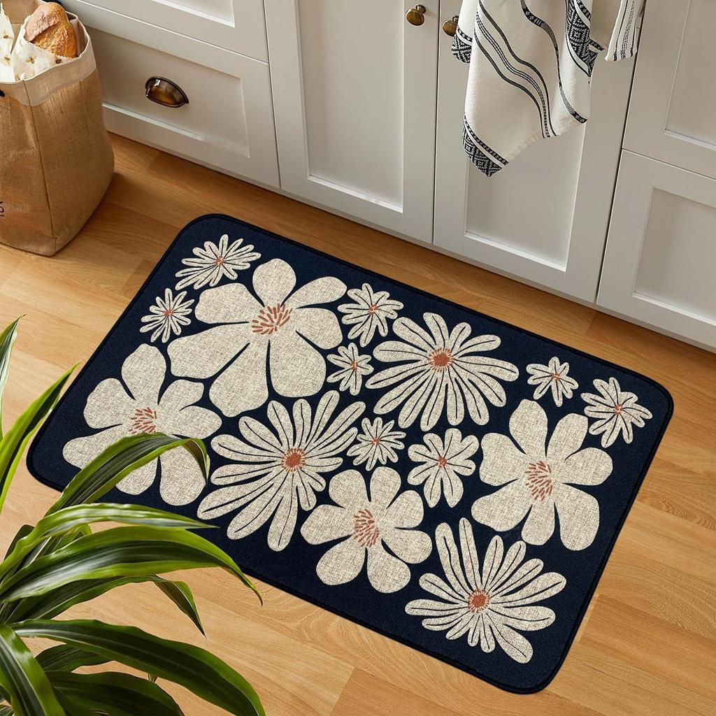 Цветочный коврик для пола в стиле ретро, грязеотталкивающий и простой в уходе, впитывающий, быстросохнущий коврик для пола для ванной комнаты