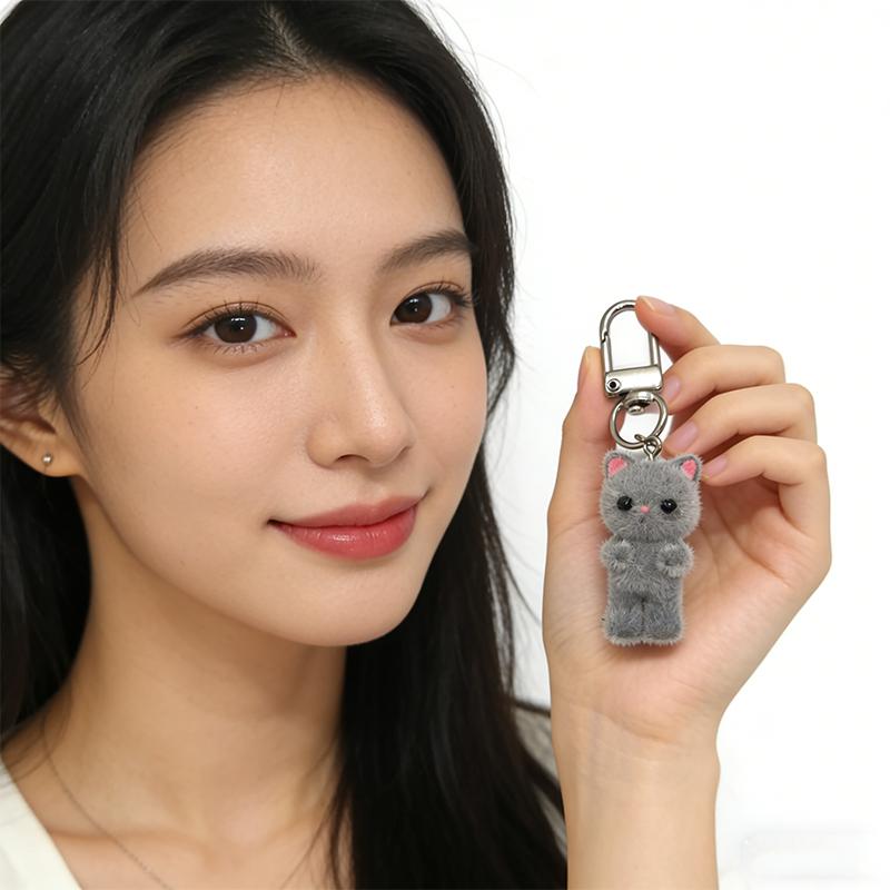 Милый розовый пушистый кот Брелок - Мини Плюшевый котенок Шарм для сумки с застежкой-карабином, Мягкий flocked-подвеска для рюкзака Сумки Ключей Декор