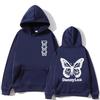 Butterfly‑line Men Hoodie Front Small Vertical Butterfly Graphic, Back Large Butterfly Text Logo Pullover For Trendy Daily Casual Street Outfits