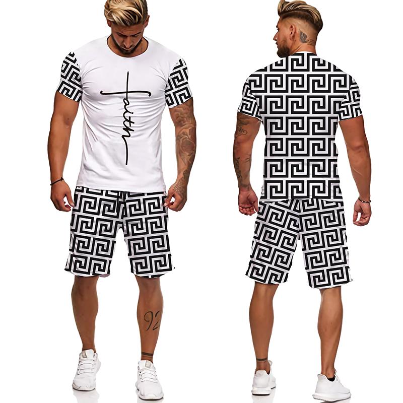 Summer Beach Brand Luxury 3D Printing Men Sets Two Piece Outfits Sets Casual Tracksuit Men's T-shirt Suit Streetswear Tshirt Set