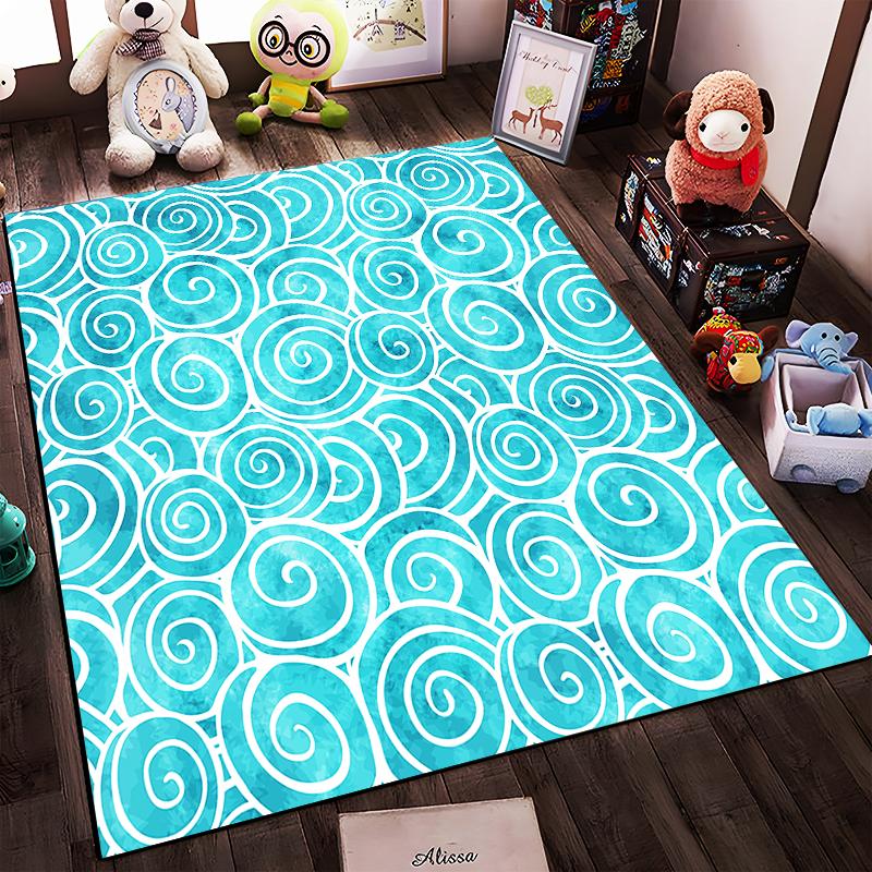 Turquoise Swirl Pattern Rug Non-slip rug suitable for living room and bedroom sofas