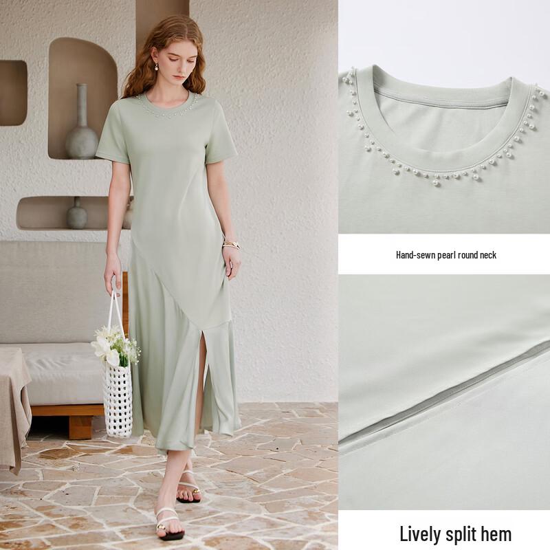 Women's Summer Knit Midi Dress with Satin Splicing
