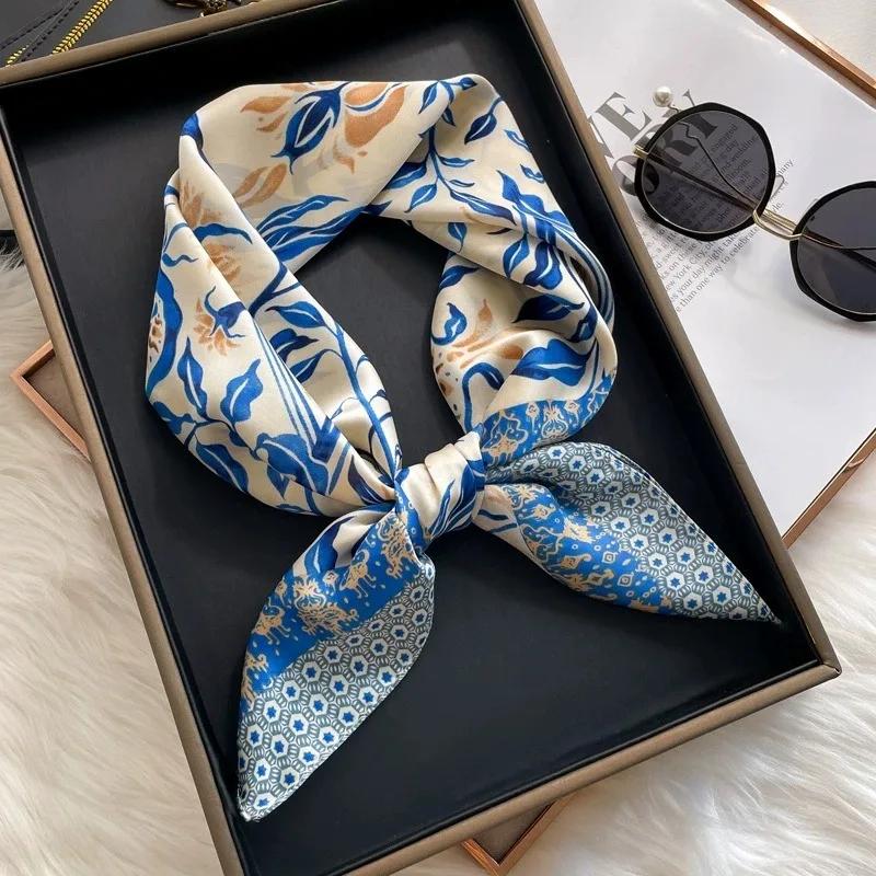 70cm Yellow Peony Imitation Silk Scarf for Women Thin Spring and Autumn Scarves Fashionable and Versatile Shawl Scarf Headscarf