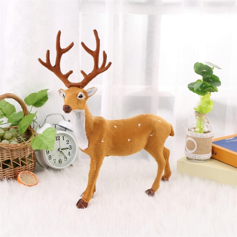Christmas Cartoon Elk Plush Simulation Reindeer Deer Party Scene Layout Fake Elk Figurine Home Decoration For Desktop Ornaments