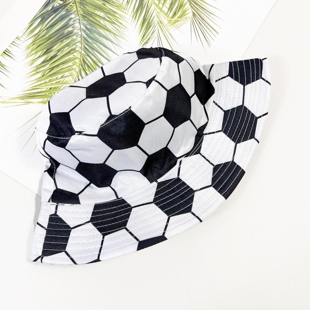 Korean Style Soccer Pattern Bucket Cap Breathable Folding Sunscreen Basin Cap Polyester Wide Brimmed Football Fisherman Hat