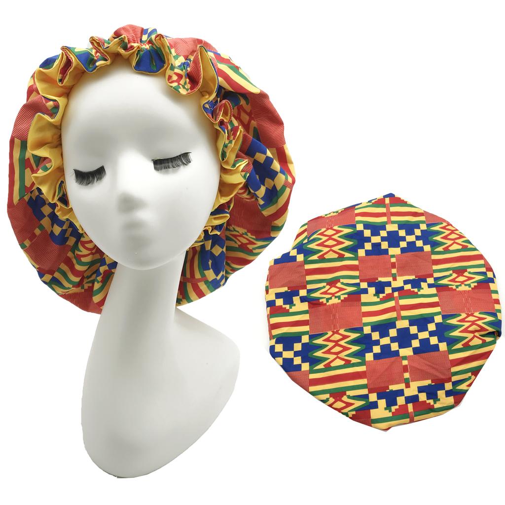 African Pattern Print Ankara Bonnet Double Layer Satin Large Turban for Women Sleep Night Hat Silk Hair Ladies Night Parties