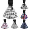 Women Vintage 1950s Retro Sleeveless Print Evening Party Prom Swing Dress