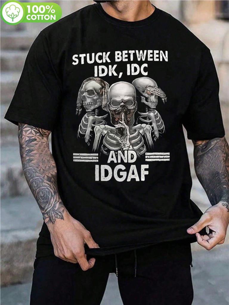 2D Skull Printed T-shirt - Soft 100% Cotton Regular Fit Round Neck Short Sleeve