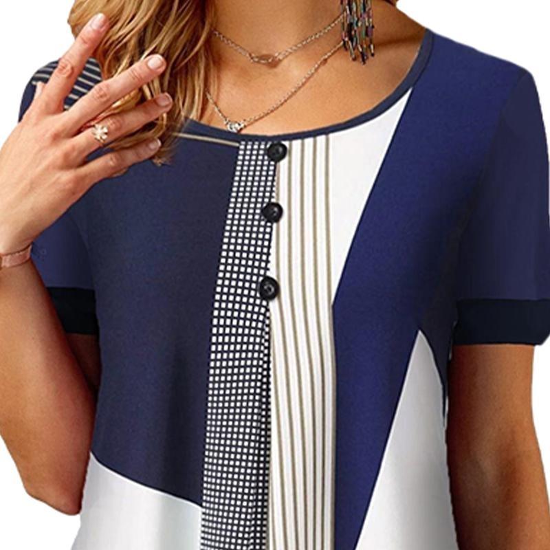 Летние женские свободные повседневные топы, корейские женские полосатые сетчатые принты с круглым вырезом и короткими рукавами, большие размеры, шифоновые футболк...