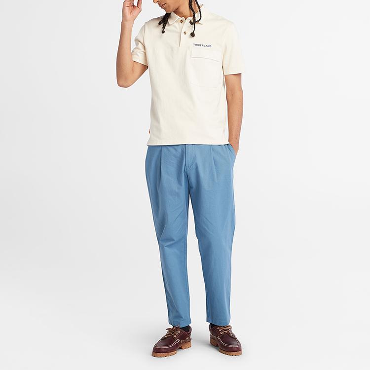 Timberland Однотонная повседневная рубашка-поло с коротким рукавом для мужчин, винтажно-белая A666W-CM9