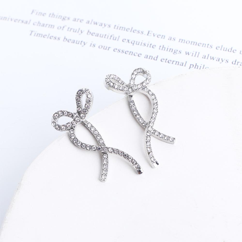 Earrings Rhinestone Bownot Zircon Bow Earrings Korean Style Rhinestone Bow Ear Studs Women Earrings