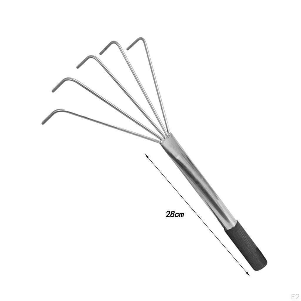 Gardening Hand Rake Grass 5 Tines with Ergonomic Handle Stainless Steel Small Leaf