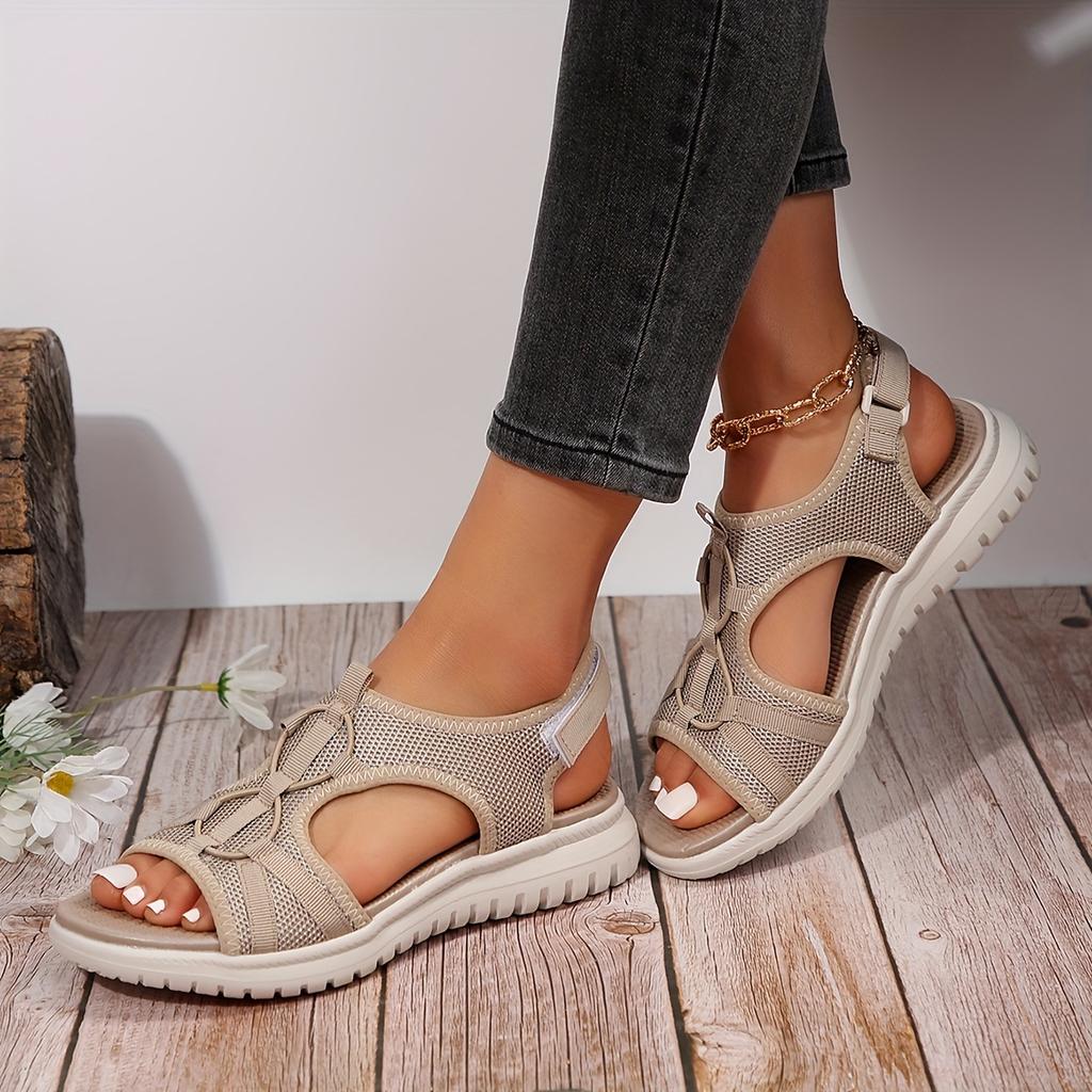 Женские удобные пляжные сандалии - дышащая ткань, открытый носок, низкий каблук, повседневные летние