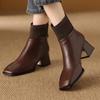 Кожаные массивные женские ботильоны на щиколотке, квадратный носок, модная обувь на среднем каблуке, тренд 2025, элегантные туфли-лодочки, зимняя классика, готические ботильоны для женщин