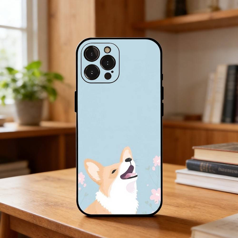 Милый Чехол-Корги для Телефона iPhone17 16 15 14 13 12 11 Pro Max Plus, 5G Мягкий Черный Чехол