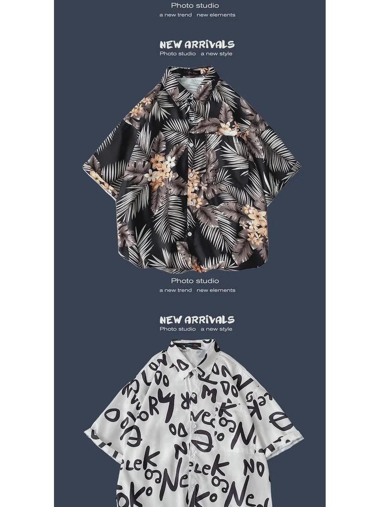 Летняя корейская ретро-цветочная свободная рубашка для пары - модный мужской топ с коротким рукавом