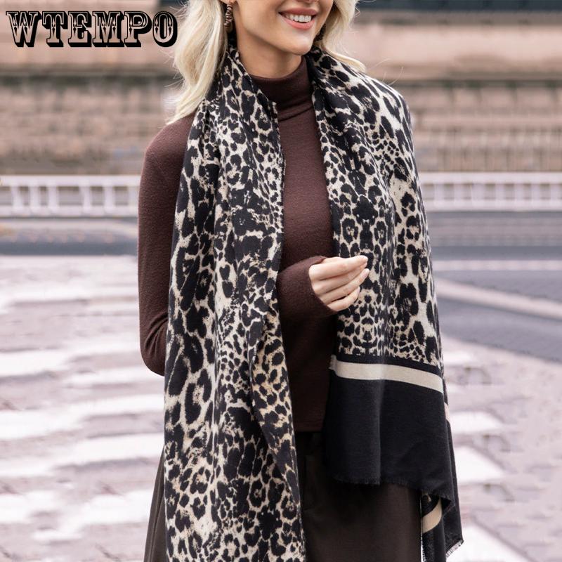 WTEMPO Retro Elegant Leopard Printed Scarves Women's Autumn Winter Casual Versatile Scarf Shawls Cold-proof Windproof Warm Outdoor Scarves