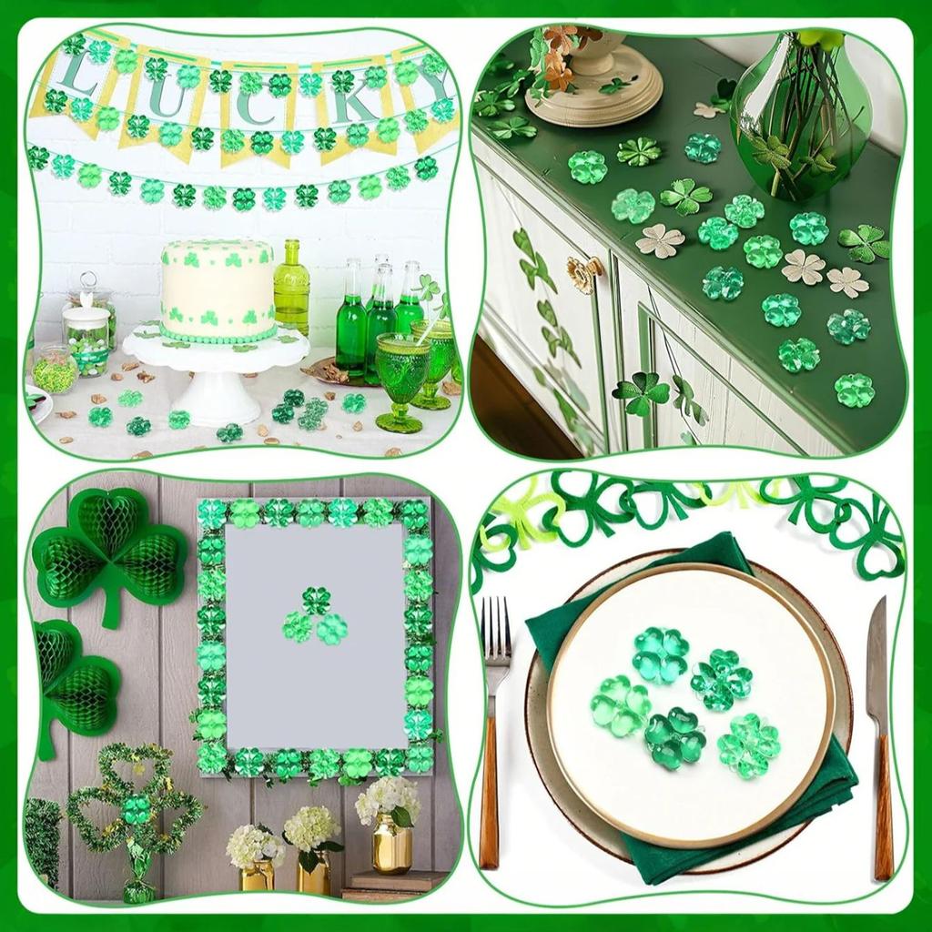 Non-Toxic 30/50Pcs Green Acrylic Lucky Leaf Ornaments St Patricks Day Shamrock Decor Vase Filler Table Scatter