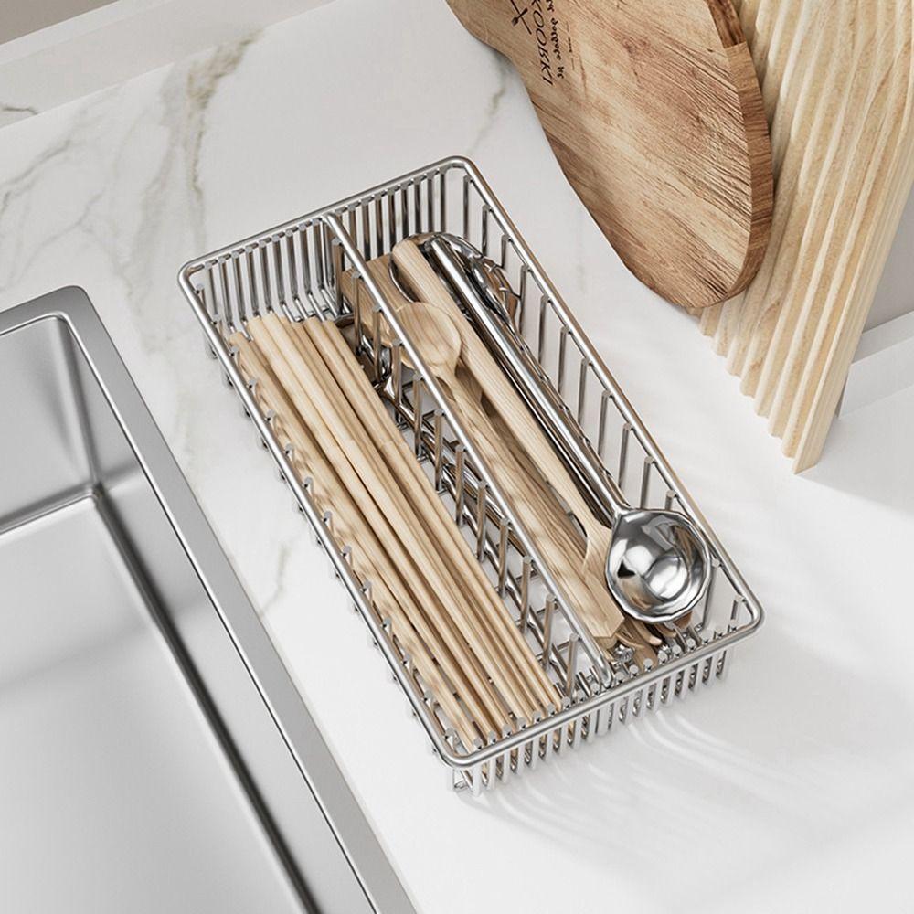 Silver Cutlery Drying Rack Large Capacity Cutlery Storage Basket  for Kitchen