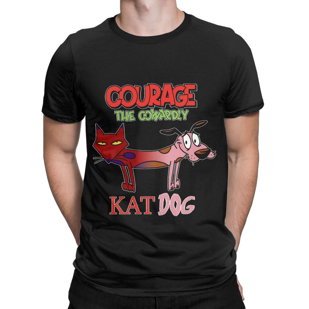 Футболки с собакой 'Courage Dog' для мужчин, из чистого хлопка, классные футболки, с круглым вырезом, короткий рукав, одежда с принтом