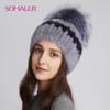 Women Winter Fur Hats Real Mink Fox Fur Warm Hats Girl Bonnets Fashion Fur Pompom On Top Russia Female Beanies