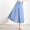 Spring Summer Chiffon Trousers Women's Tall Waisted Pleated Floating Nine Ice Silk Wide Leg Trousers Thin Skirt Trousers Draping  Leisure Trousers