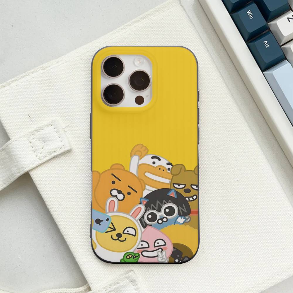 Cartoon K-KAKAO CUTE F-FRIENDS Soft Corrugated Phone Case For IPhone 11 12 13 14 15 16 17 Pro Max Plus Pro Shockproof Cover
