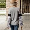 Топы Рубашки Одежда Модный и Повседневный Темперамент Осень и Зима Сращивание Топы Женщины Леопардовый Принт Длинный Рукав Контрастный Цвет Вязаная Рубашка