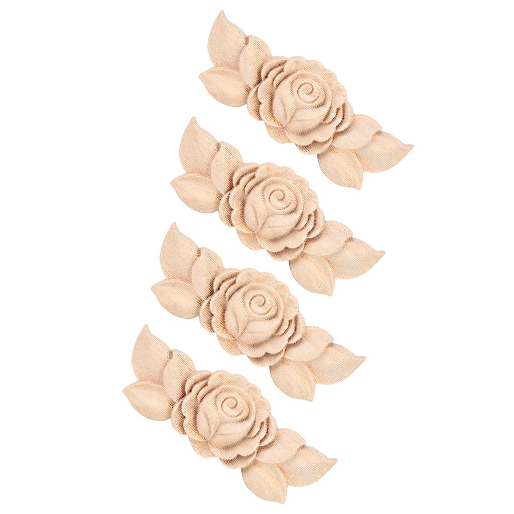 4Pcs Flower Carved Corner Onlay Applique Door Cabinet Vintage Style Furniture Decor(D)