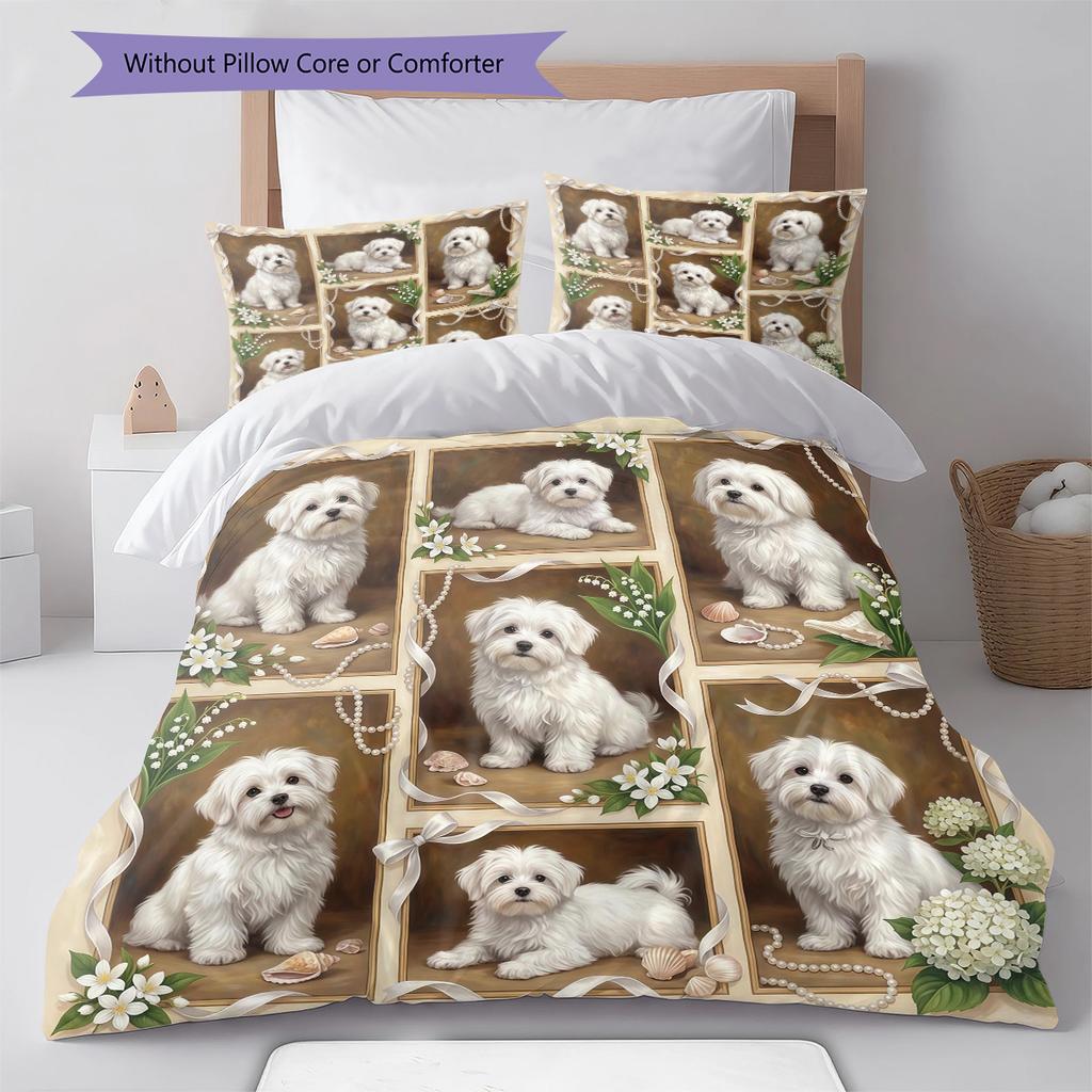 Cute Flower Puppy Pattern Bedding,Quilt Set Quilt Cover Pillowcase Home Birthday Gift (1 * duvet cover + 2 * pillowcase, without core)