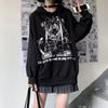 Gothic Emo Anime Print White Hoodies Women Harajuku Streetwear Oversize Long Sleeve Pullover Female Black Sweatshirt