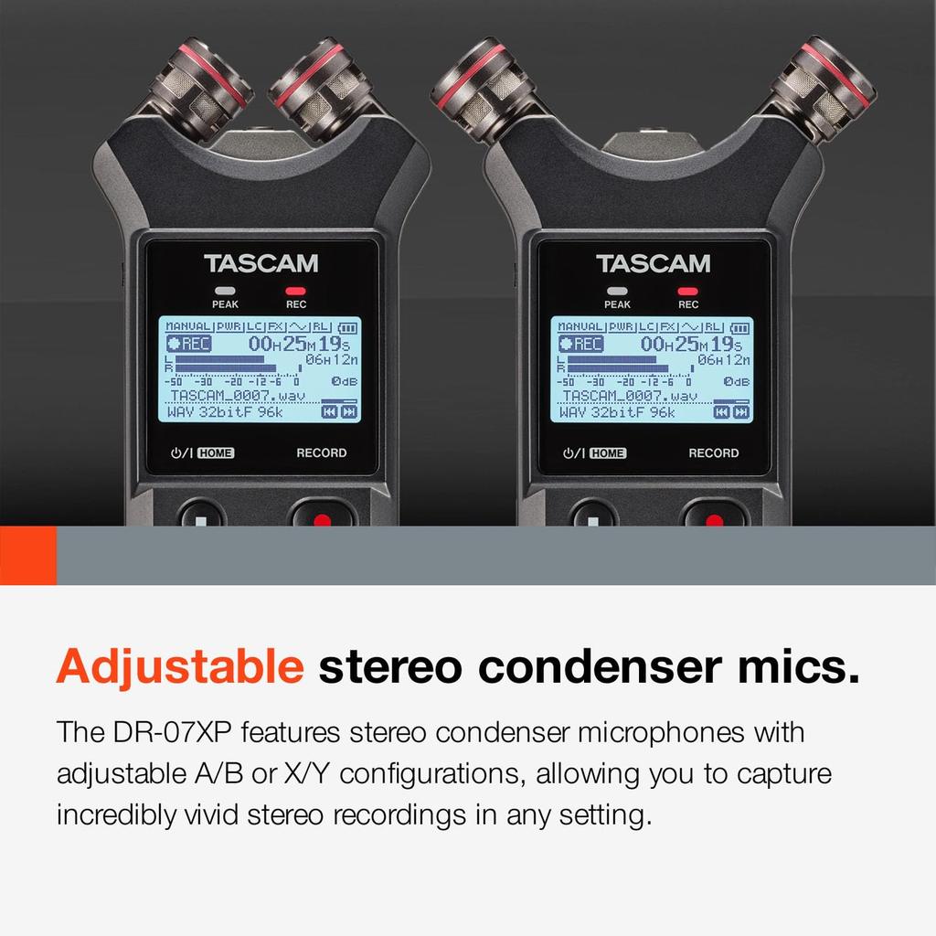 TASCAM Портативный стерео рекордер DR-07XP 32-бит с поддержкой записи с плавающей точкой