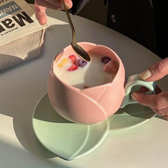 1 комплект кофейной чашки, керамическая кофейная кружка-тюльпан с подставкой, гладкая поверхность, термостойкая чайная чашка для дома