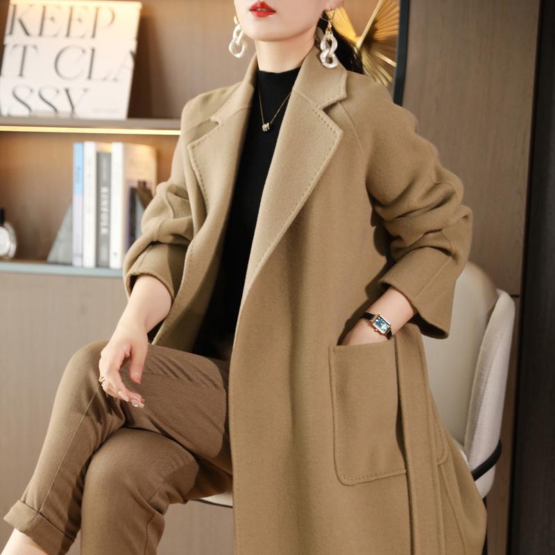 Женское пальто из 100% шерсти TIDENOVEL Осеннее шерстяное длинное пальто Ручной работы Пальто-бушлат Зимняя теплая шерстяная длинная куртка Пальто