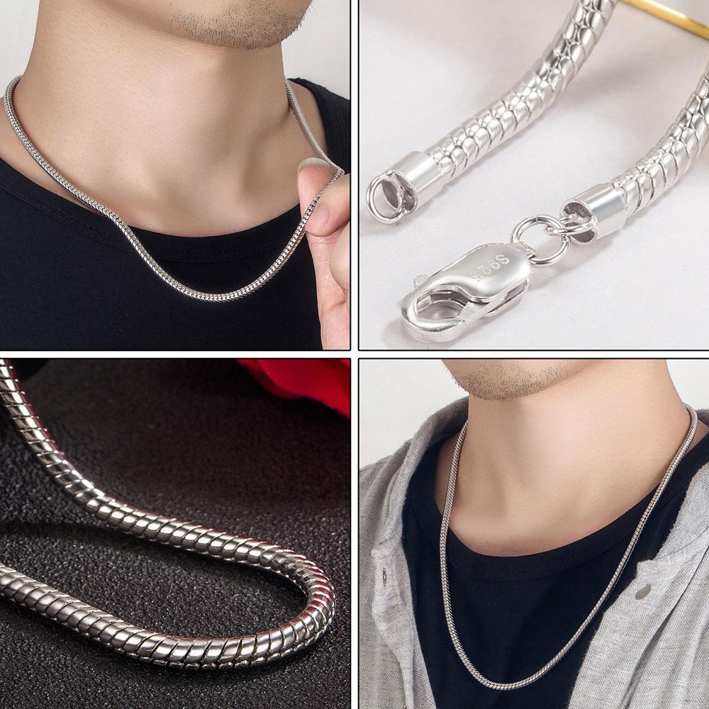 Punk Hip-hop 925 Sterling Silver Necklace Snake Link Chain Necklace for Men Women Silver Gold Color Chain Male Jewelry Gifts