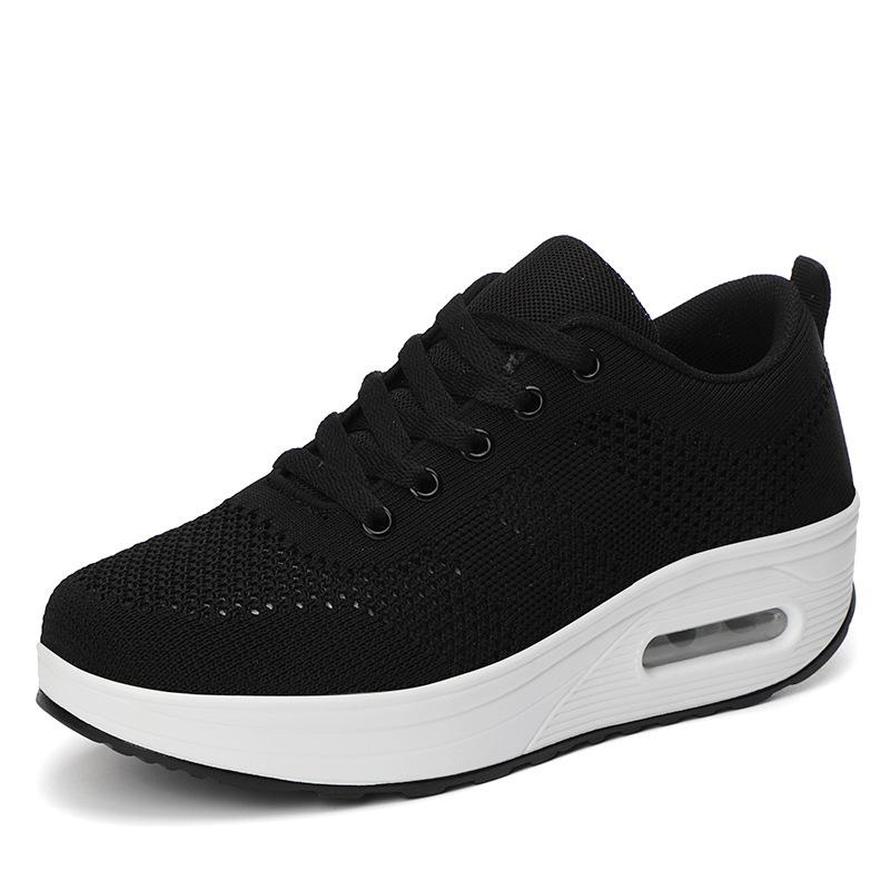 Осень новые дышащие спортивные повседневные туфли из летучей трикотажной сетки, туфли на платформе-качалке, туфли с воздушной подушкой, женские