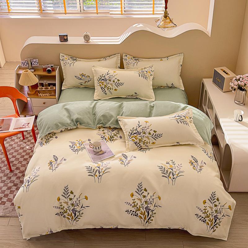 Утолщенный потертый комплект из четырех предметов, осенне-зимний комплект из хлопка из 4 предметов, простыня, пододеяльник, комплект наволочек, постельное белье.