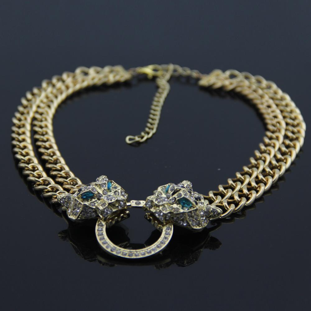 Европейская и американская мода ожерелье голова леопарда полная бриллиантовая подвеска ожерелье женская короткая цепочка на ключицу