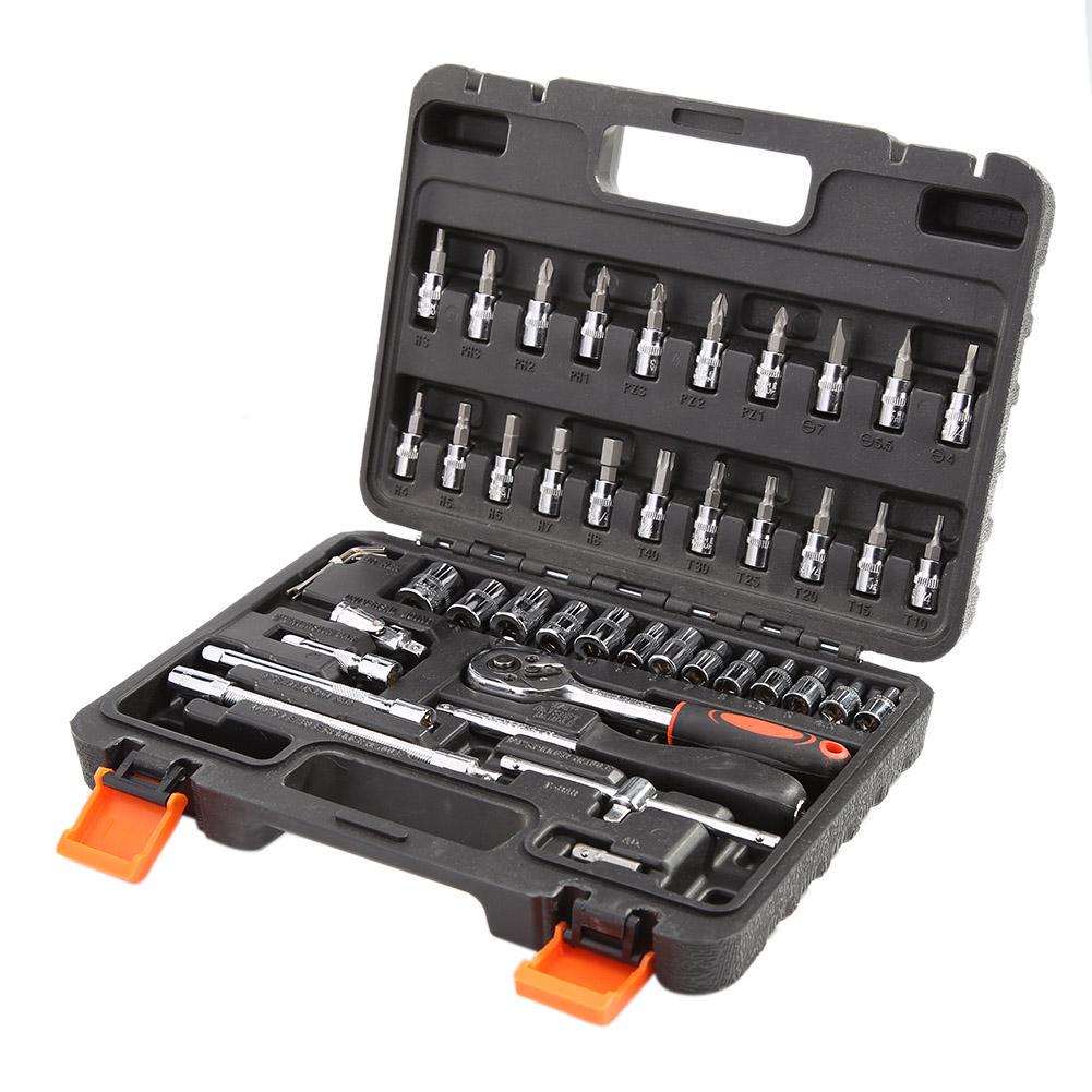46pcs Socket Ratchet Car Repair Tool Wrench Set Head Ratchet Pawl Socket Spanner Screwdriver Professional Metalworking Tool Kit