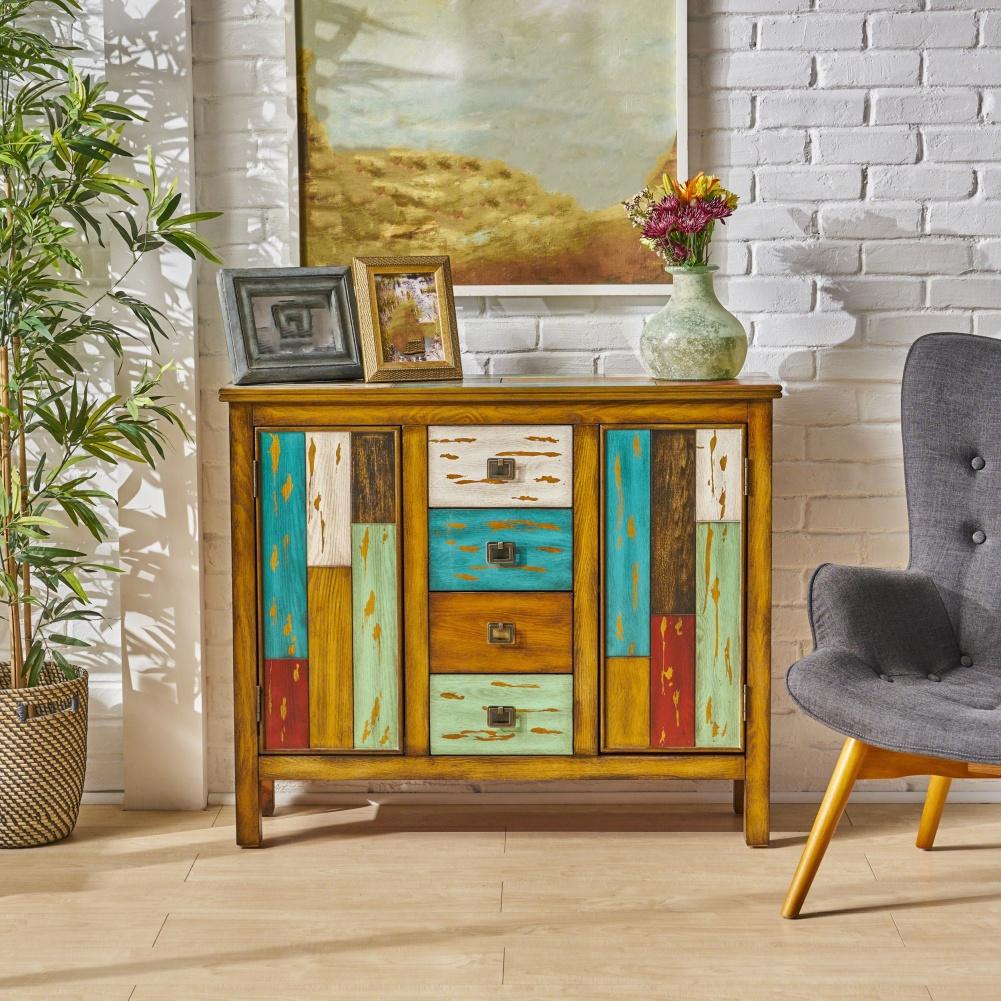 Винтажный буфет, кофейный бар, буфетный столик с 4 ящиками и 2 дверцами, деревянные ножки, состаренный пол, шкаф для хранения вещей