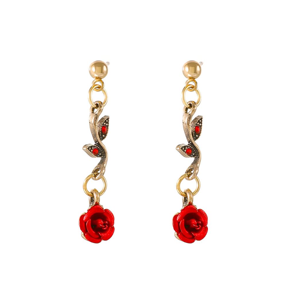 1-3pcs/set Vintage Red Rose Bracelet Necklace Earring Pretty Fashion Elegant Jewelry for Women Wedding Romantic Gifts