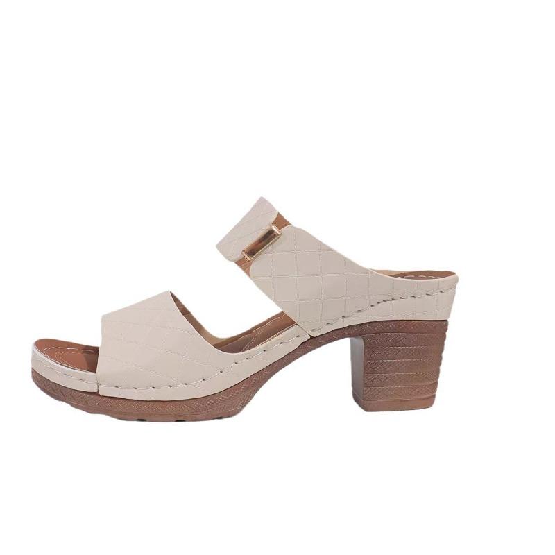 Модные однотонные тапочки на толстом каблуке, женские летние туфли в тон, размером с плоскую тарелку, шлепанцы на высоком каблуке с рыбьим клювом