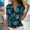 Лето 2025 Новая Мода Женская Блузка с Коротким Рукавом и V-образным Вырезом на Пуговицах с Цветочным Принтом