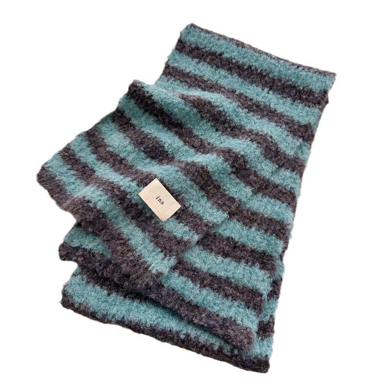 Small Fresh Literary And Artistic Color Matching Wool Knitted Scarf Medium And Long Shawl Scarf Versatile Warm For Women