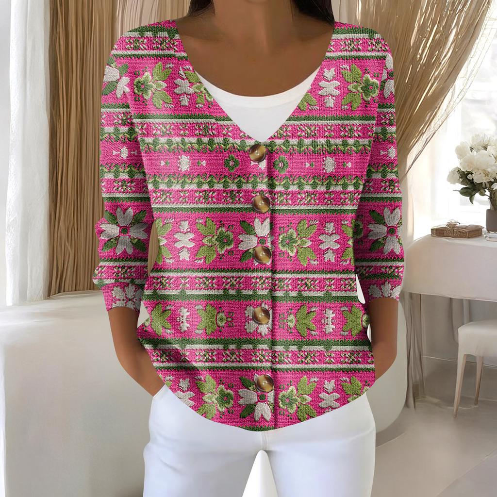 Women's Fashion Long Sleeve Christmas Snowman Snowflake Print Jacket Cardigan