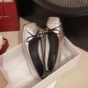 Low Heel Mary Jane Shoes Women 2024 New Bow Square Head Silver Patchwork Flat Ballet Shoes Women Apatos De Mujer