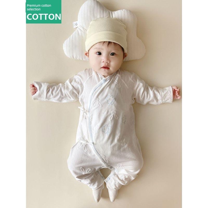 Baby and Maternity Pure Cotton Spring and Autumn Newborn Cross-Front Tie-Up Belly-Protecting Butterfly Romper Long-Sleeve One-Piece Crawling Suit