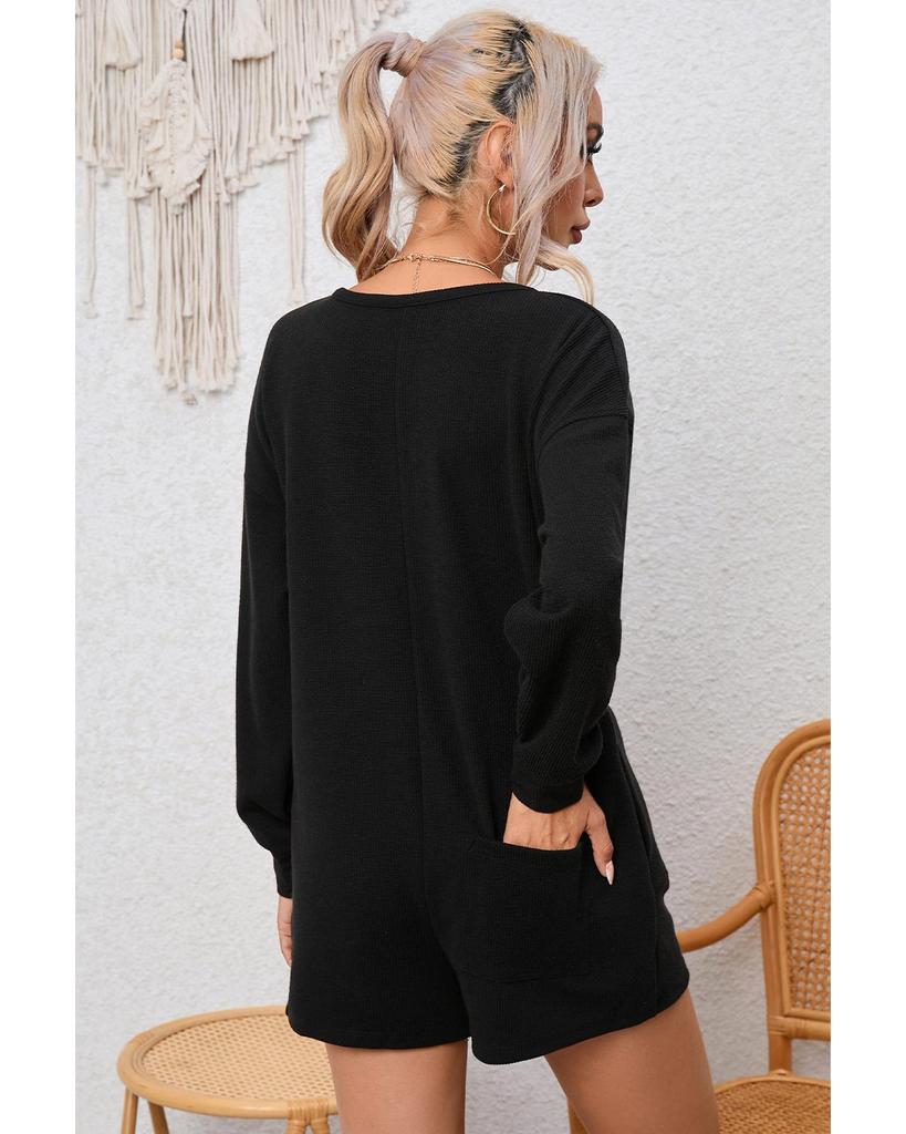 Azura Exchange Комбинезон с длинными рукавами и V-образным вырезом на пуговицах