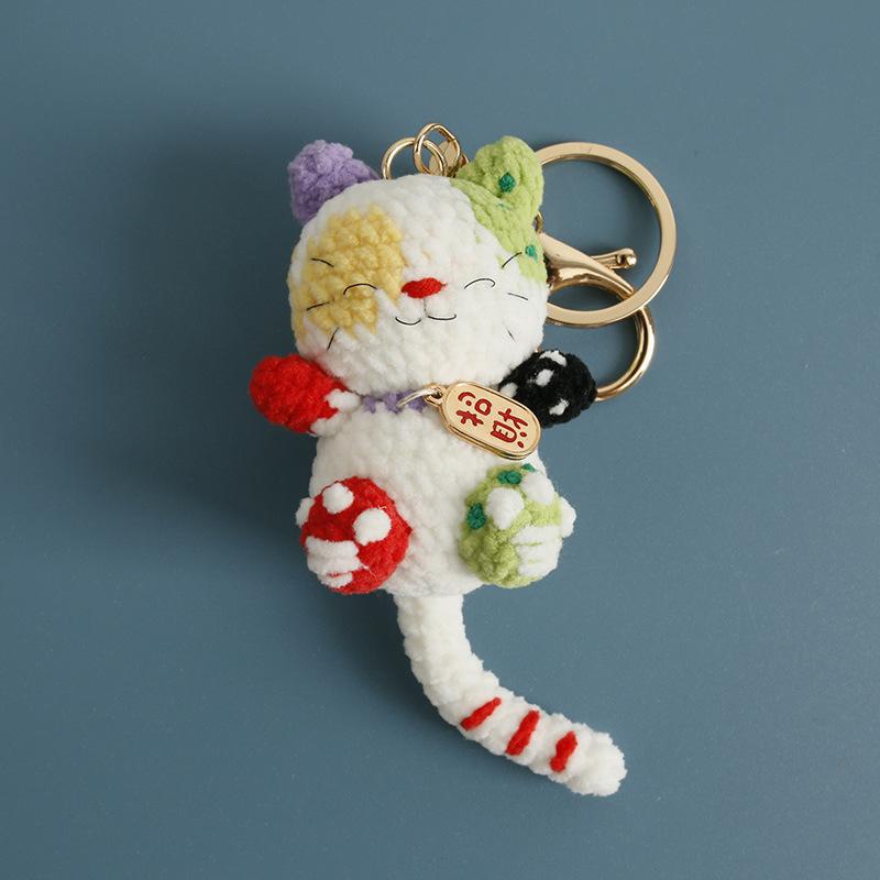 Handmaking Crochet Kitten Keyrings Cute Smiling Cat Doll Crochet Keychain Cartoon Kitten Series Knitting Doll Keychain Custom