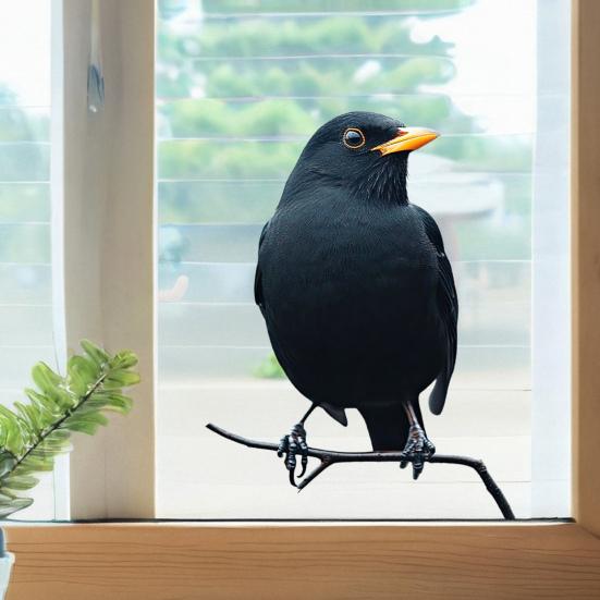 Large Crow Window Sticker Black Raven Bird on Branch PVC Decal Reusable Double-Sided Static Window Clings for Living Room Glass Door Window Decor